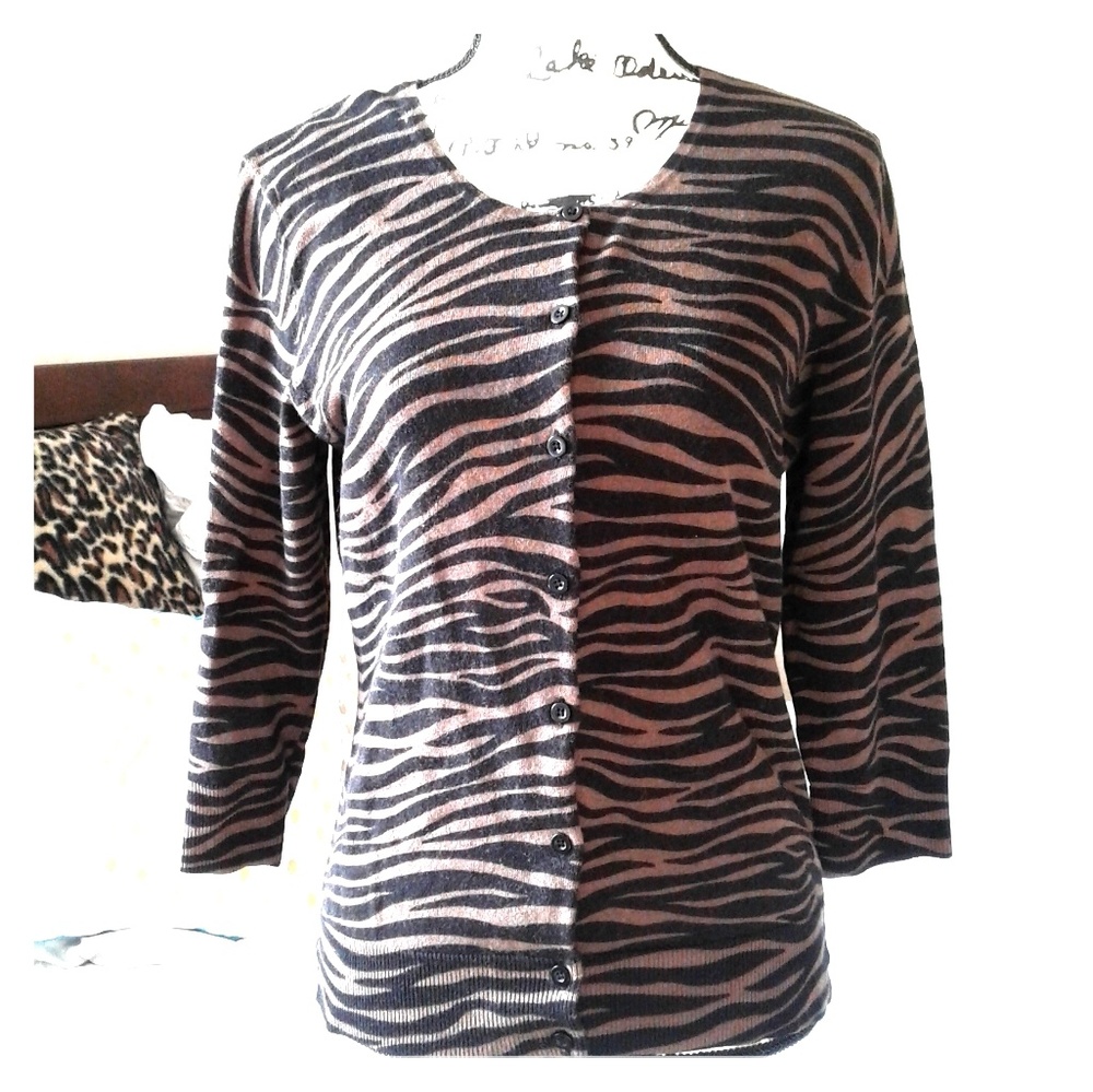 New York & Company Zebra Cardigan, Medium, Brown